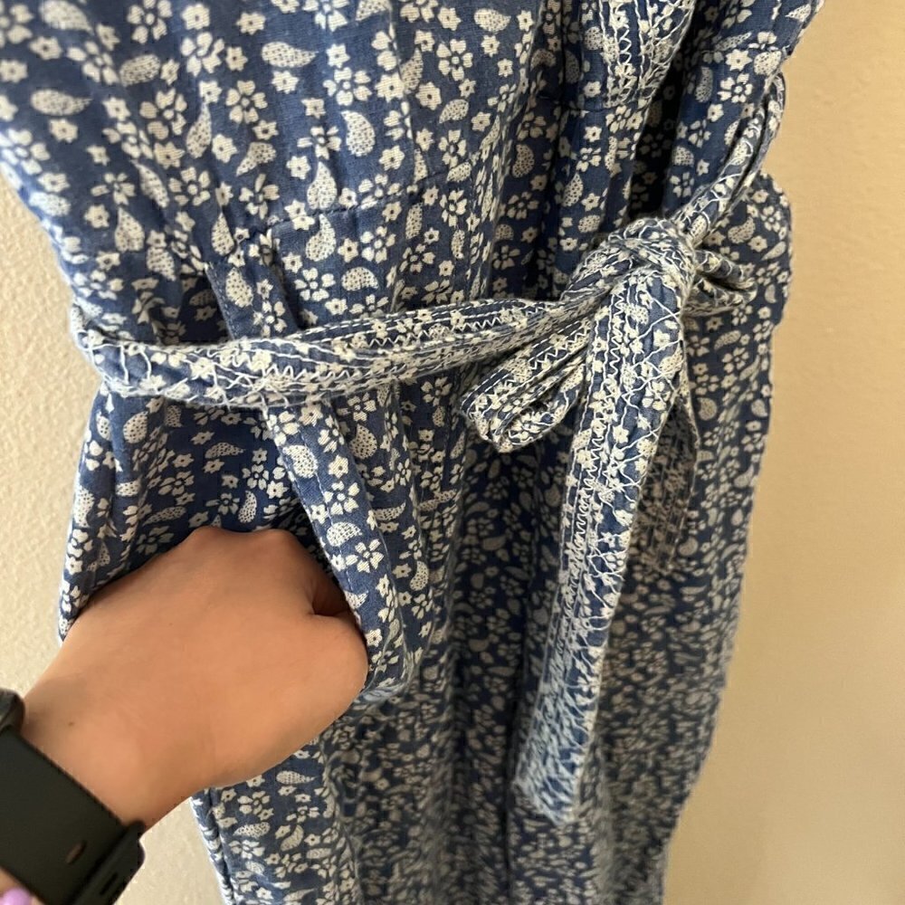 Ulla Johnson Reiko Blue Floral Patchwork Shibori Cotton Belted Jumpsuit US 0  - Picture 6 of 9